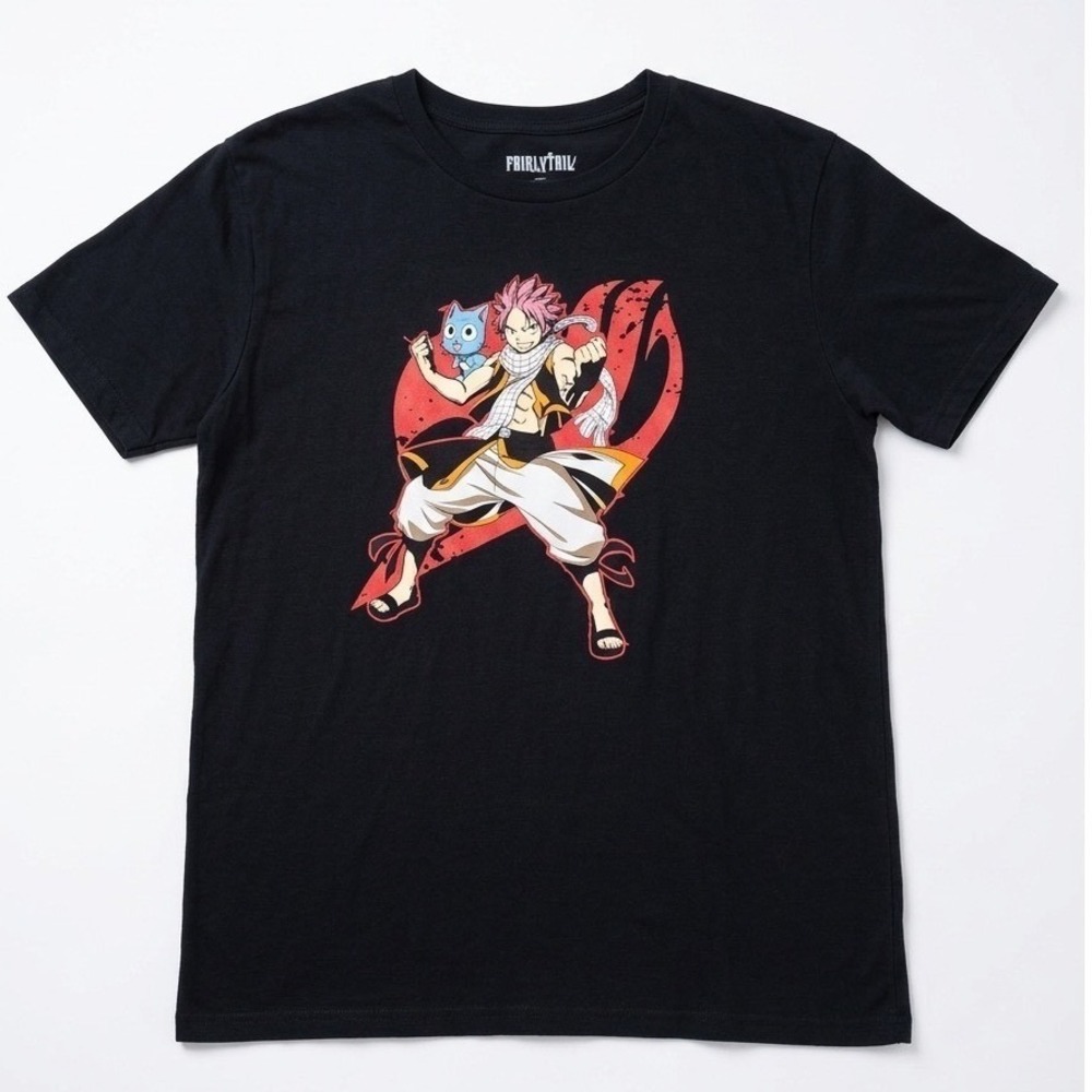 Fairy Tail‎ Natsu Dragneel Happy Graphic T Shirt Tee Sz L Blk Anime Funimations